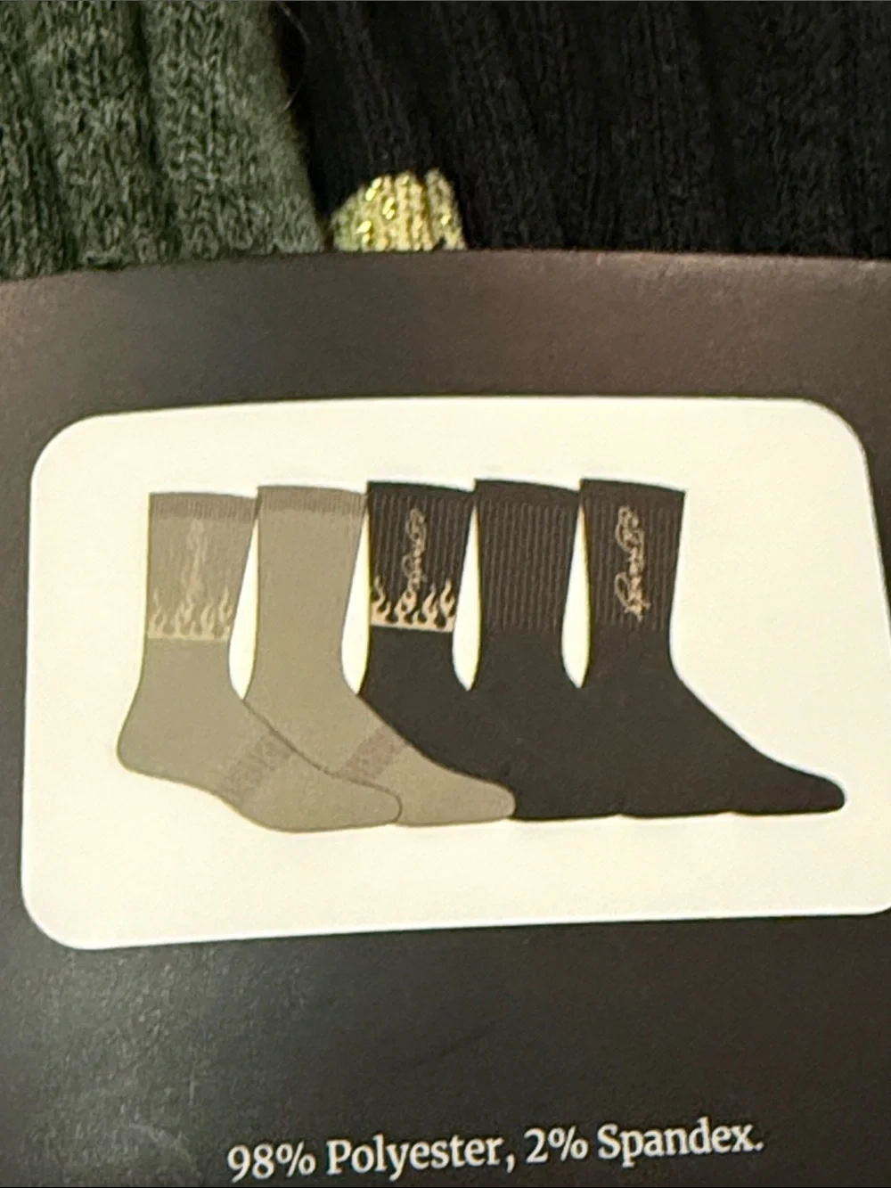 Ed Hardy Men's Crew Socks in Olive and Gold Accent - 5 Pack
